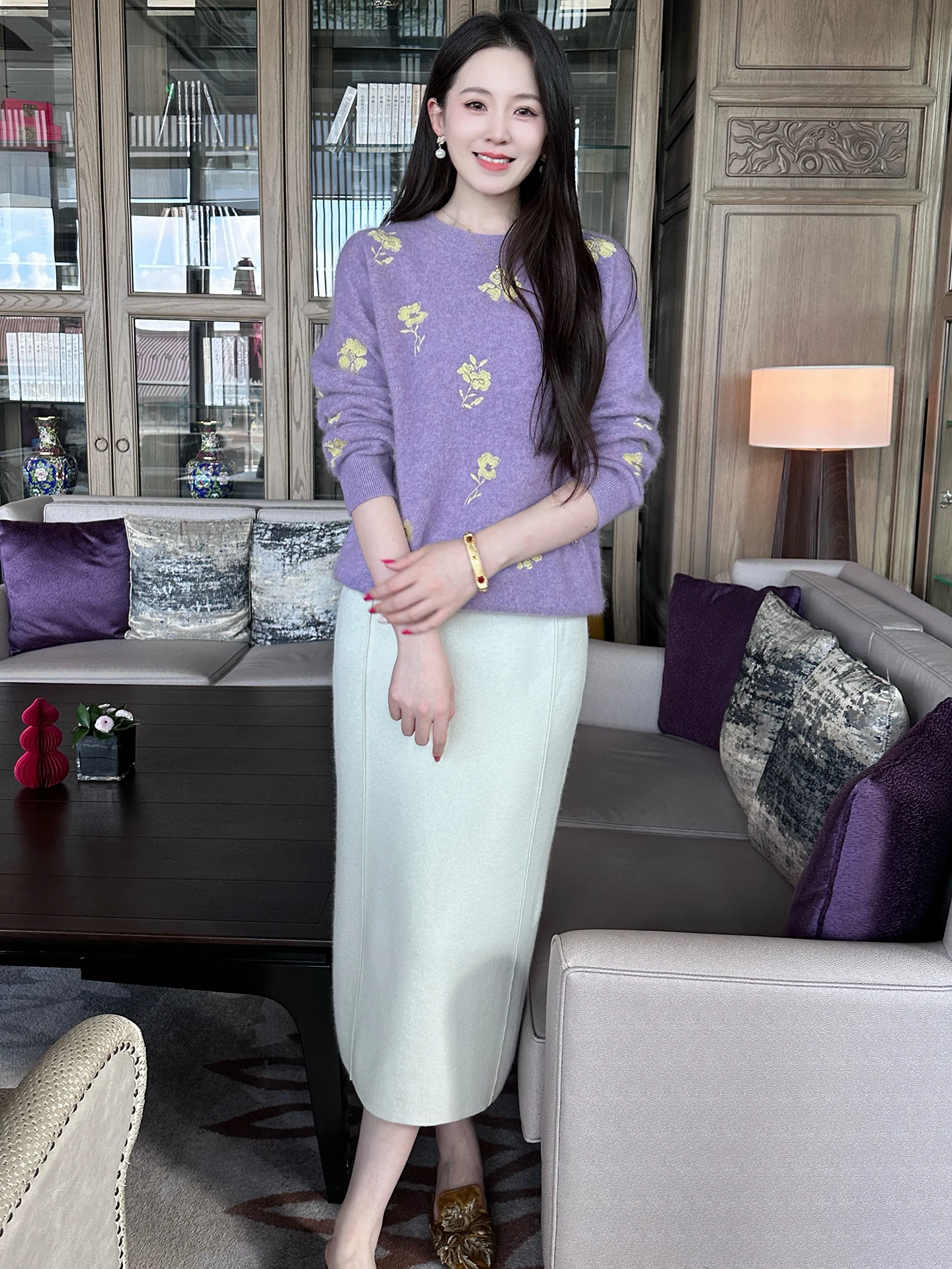 

Autumn Winter Women's Loose Fit Crew Ne Knitwear Sweater Embroidered Camere Wool Comfortable Warm Thi Long Sve Top