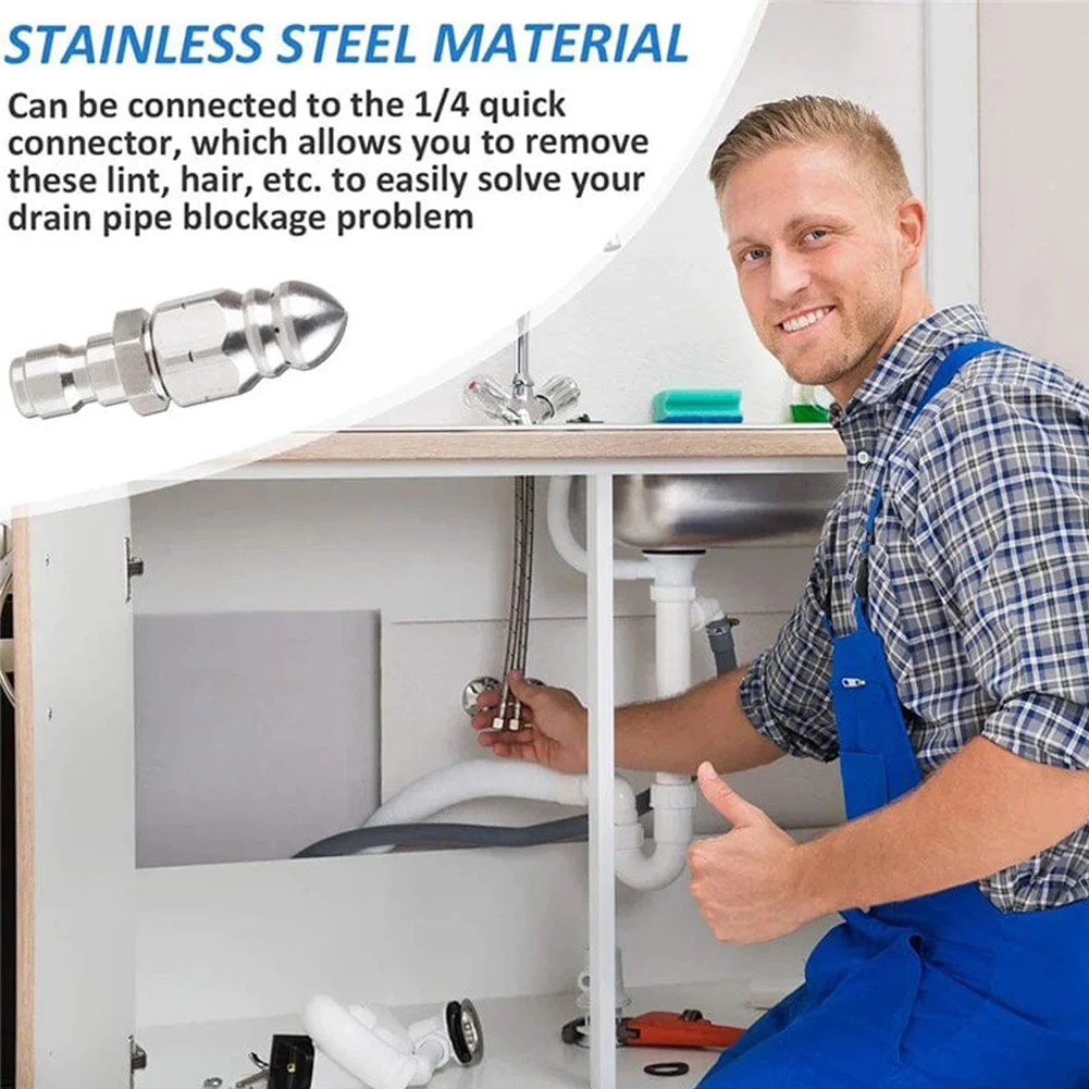 

2 PCS Quickly Connector Stainless Steel 1/4inch Sewer Jetting Nozzle Sewer Jet Hose Nozzle for Heavy Dirty