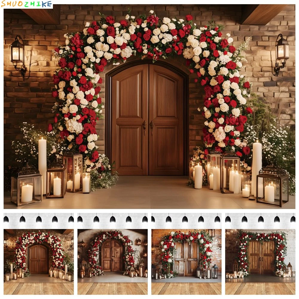 

Wedding Flowers Rustic Wood Door Backdrop February 14 Valentines Day Party Couple Portrait Photography Background Photostudio