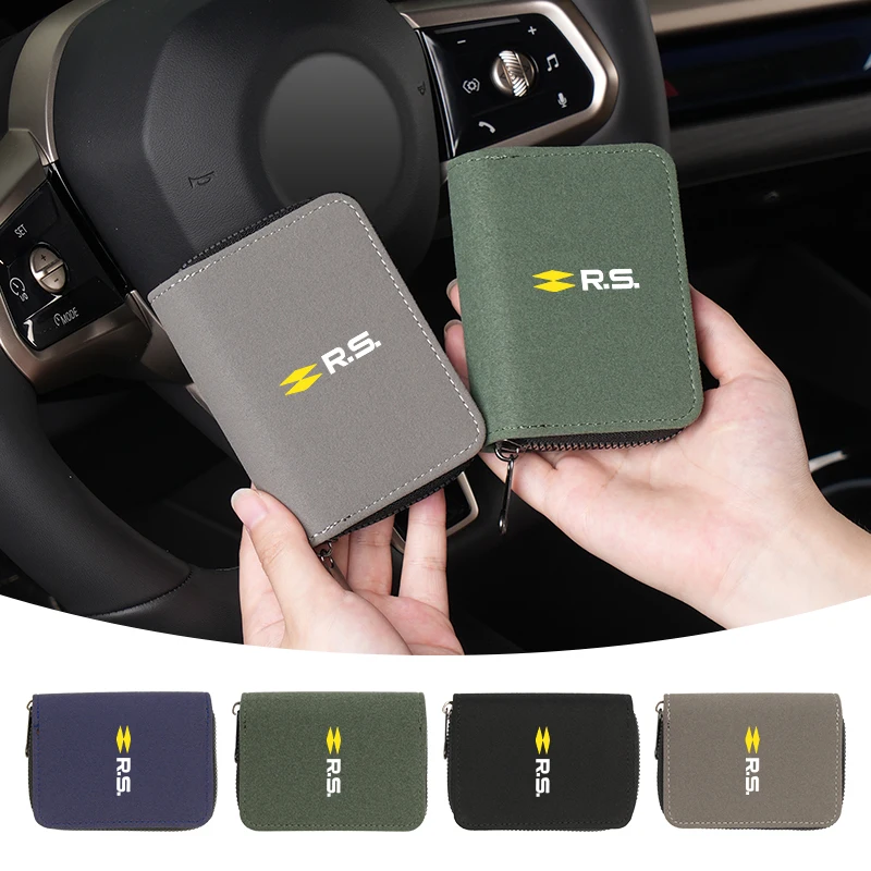 Leather Card Wallet Credit Card Coins Purses Zipper Pocket Storage Bag For Renault RS QM6 Kardian Rafale Espace AUSTRAL Kangoo