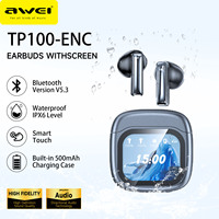 AWEI T100 ENC Wireless Bluetooth V5.4 Earphones Noise Reduction Headphones Full-Color LED Touchscreen TWS Sport Headest With Mic