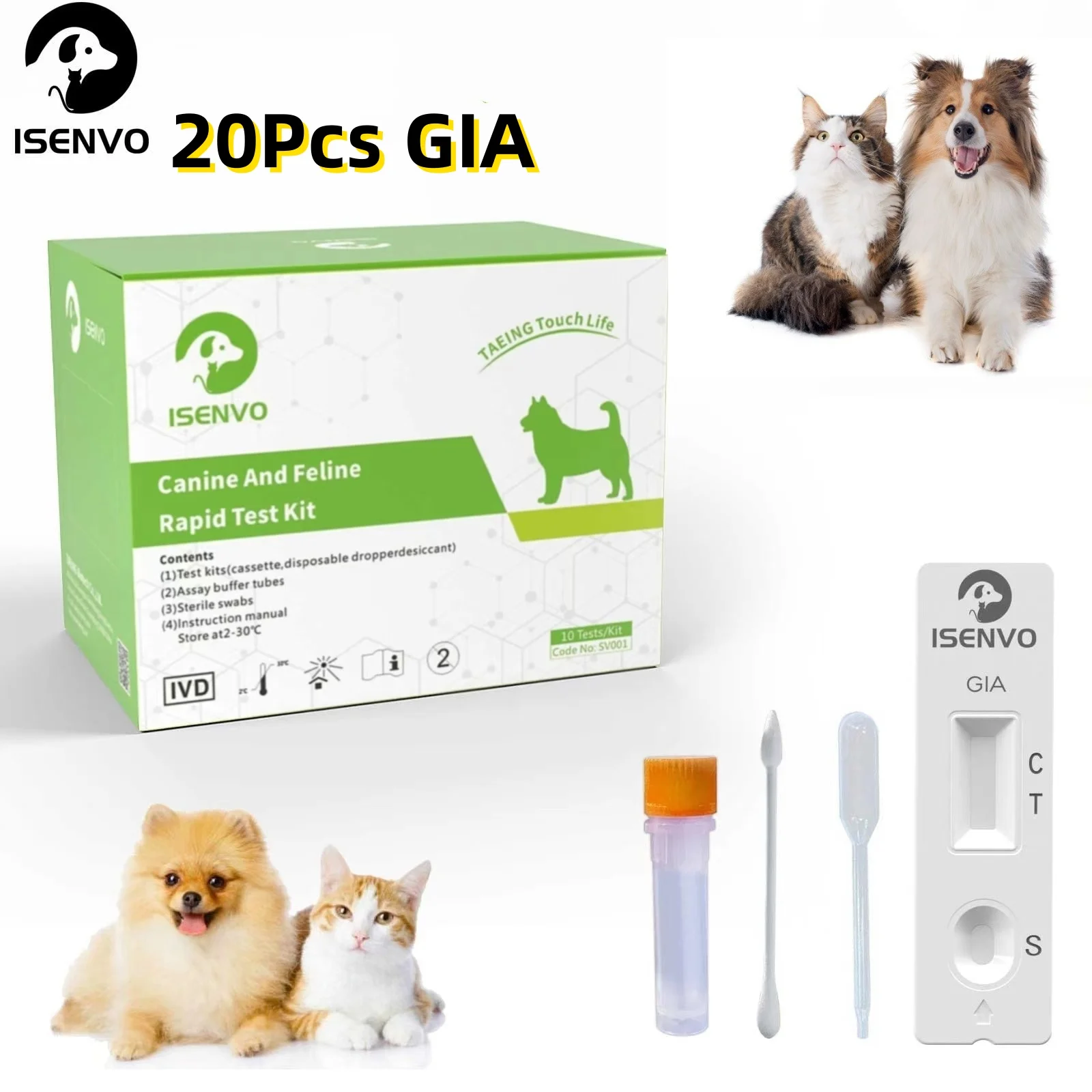 20 Pcs GIA - Canine & Feline GIARDIA Rapid Home Test Kit for Dogs & Cats