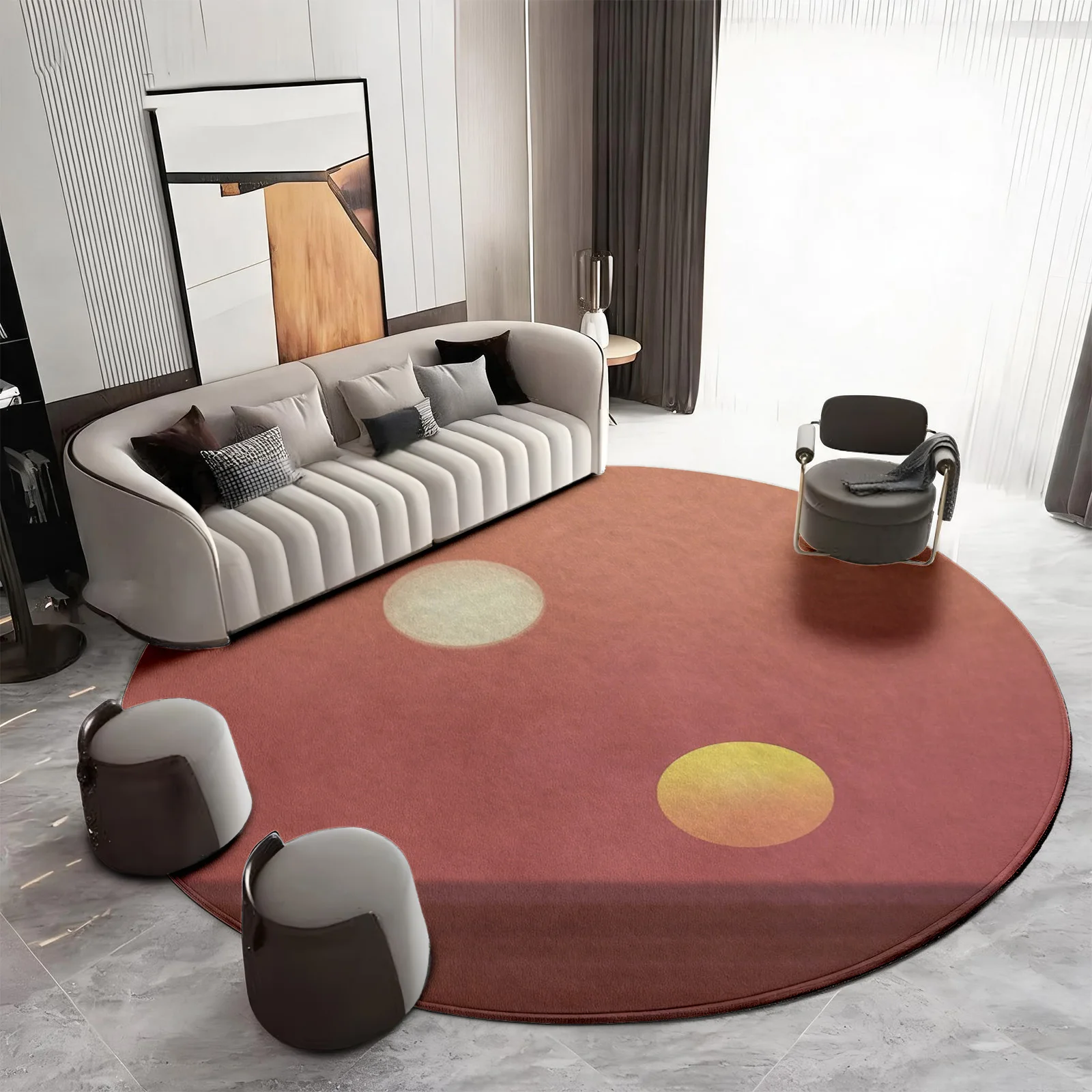 Oversized Abstract Round Area Rug for Living Room Modern Minimalist Geometric Design Carpet Mat Home Decor Accent Piece