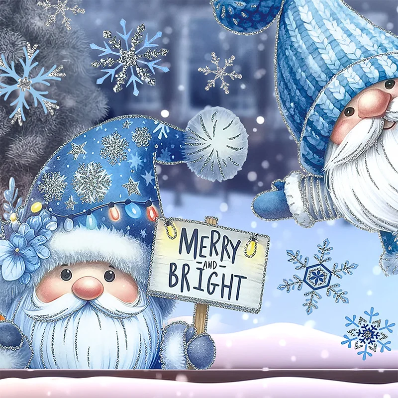 Blue Christmas Window Stickers Christmas Snowman Christmas Tree Pattern Mall Window Display Electrostatic Sticker Xmas Ornament
