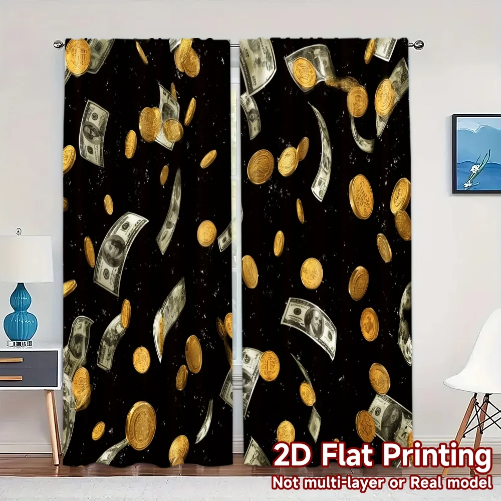 2pcs, 2D FLAT PRINTING Curtains (Without Rod) MoneyRain Chic Pattern Curtains Fabric Curtains Holiday Decorative for Living