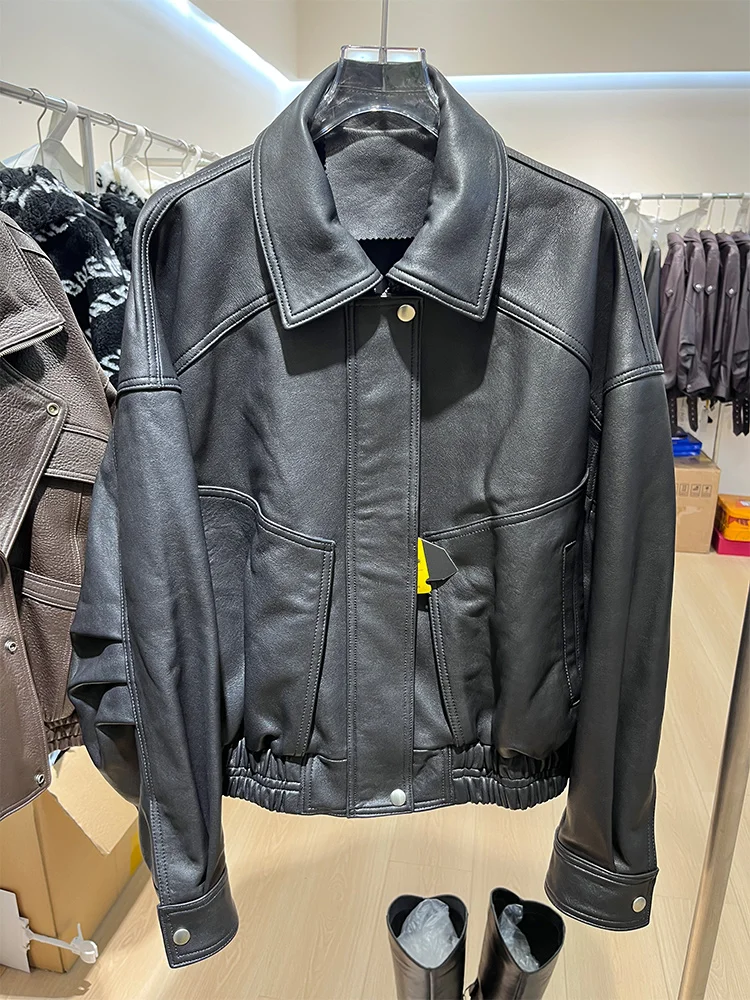 سترة نسائية غير رسمية على الموضة من جلد الغنم الطبيعي الحقيقي ملابس خروج نسائية سترة جلدية خارجية #1