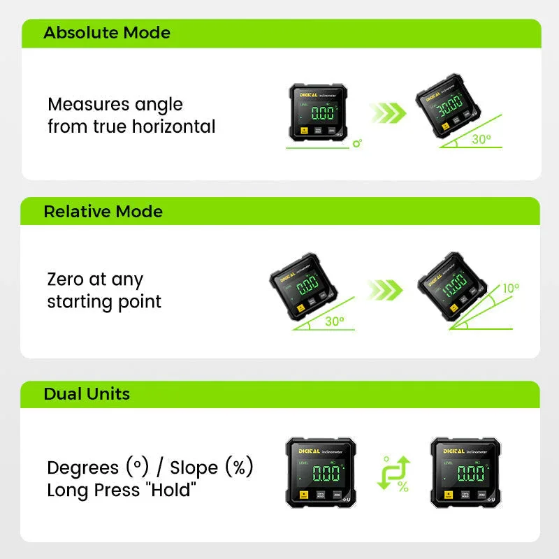 المستوى الإلكتروني الرقمي زاوية رقمية Fnder 4*90 °   صندوق مستوى الدقة منقلة الميل المغناطيسي لأعمال النجارة