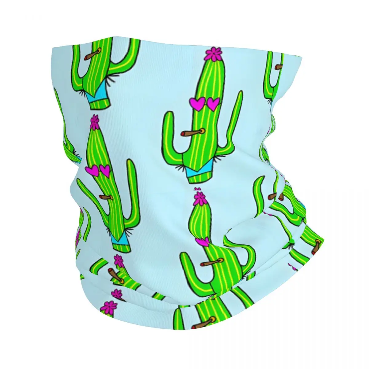 SMOKING CACTUS CARTOON Scarf Neckerchief Neck Face Mask Polyester