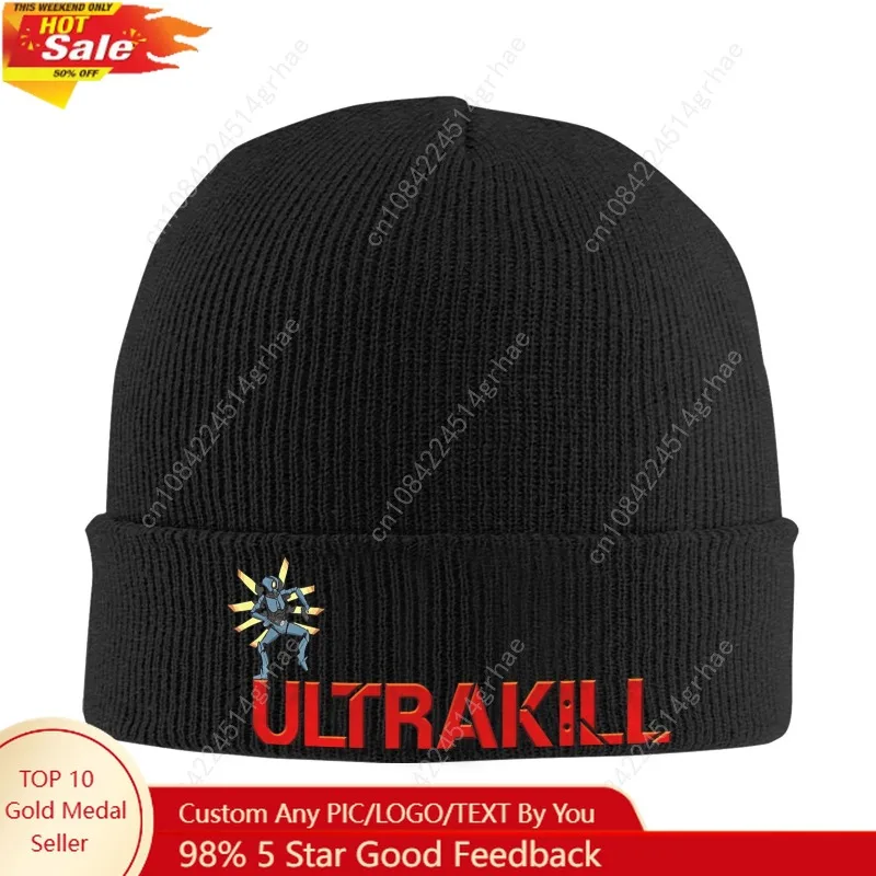 

Unisex Rib Knit Cuffed Beanie Ultrakill Funny Video Game Merch Warm Skull Knitted Hat Cap Bonnet Knit Hat