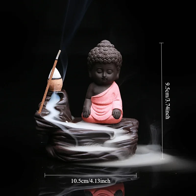 1pc,Creative Home Decor The Little Monk Censer Backflow Incense Burner Purple Clay Stick Incense Holder(Without Incense) view 3