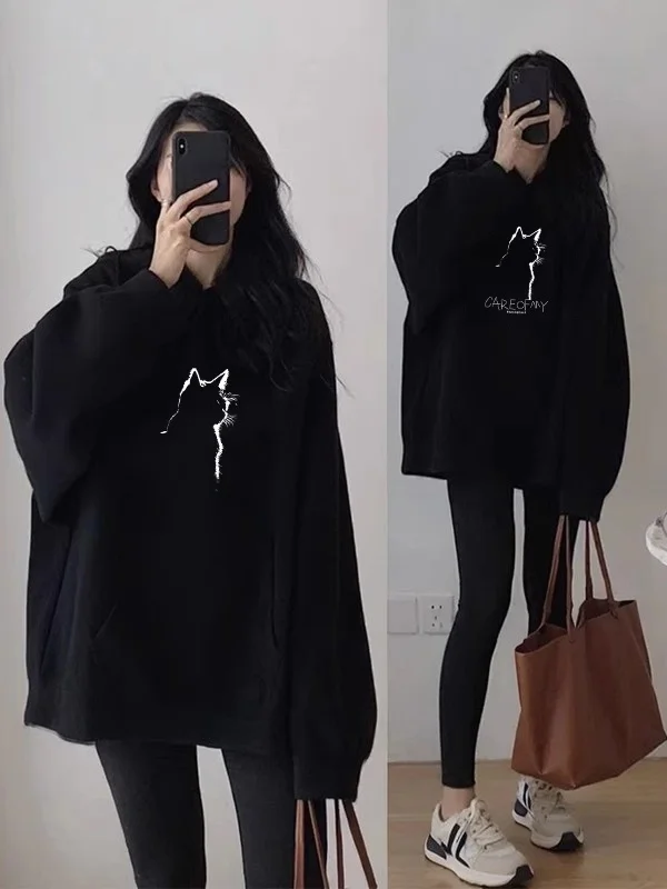 

Женская толстовка Bla Fce с подкладкой, утепленная, осенне-зимняя, новая модель, свободный крой, дизайнерский топ с принтом, длинный рукав, свитшот