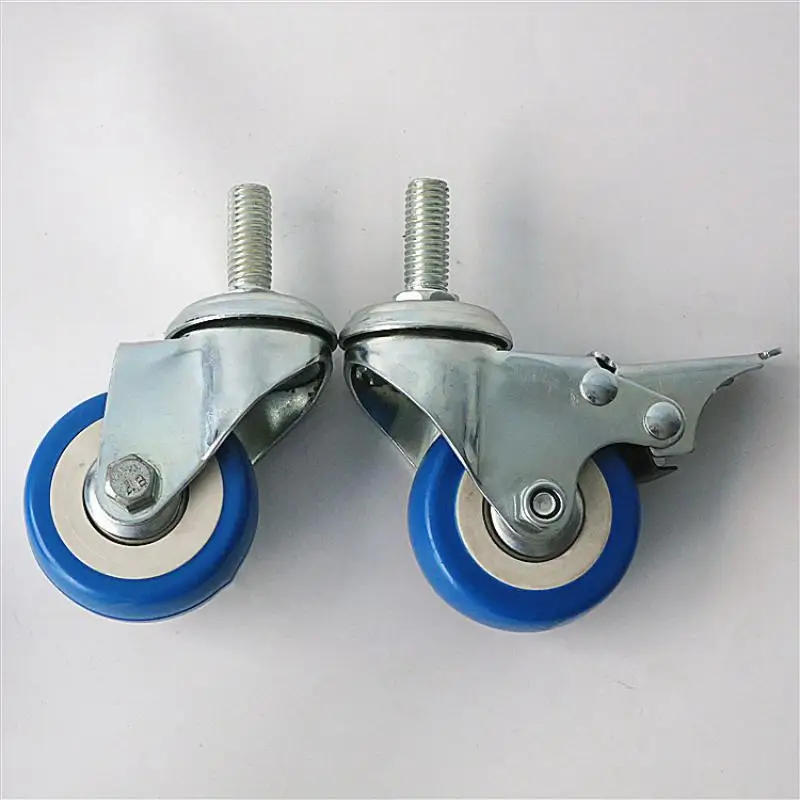 

4 Pcs/lot 2-inch Screw Rod M10 Blue Gray Rubber Wheel/bearing Screw/furniture Kitchenware Shelf Trolley Brake Wheel