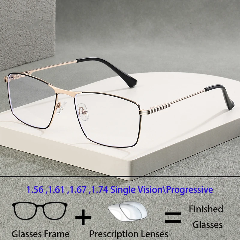 

IEYECK Titanium Alloy Square Prescription Glasses Man Anti-Blue Light/Photochromic Myopia Progressive Eyewear Optical Eyeglasses