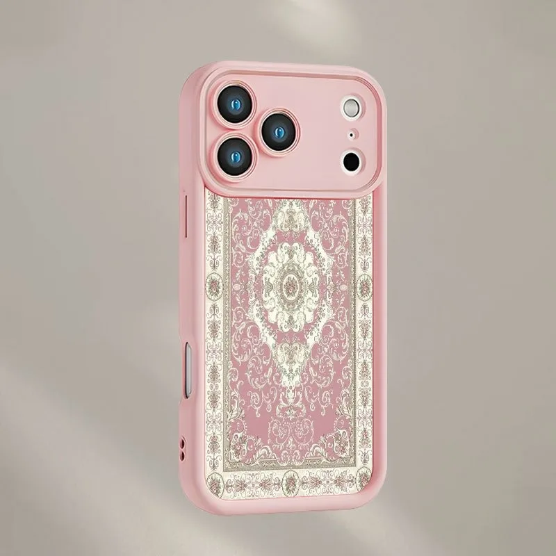 Phone Case For iPhone 11 12 13 14 15 16 17 Pro Max XS XR X 7 8 Plus 17E 16E SE 2020 Vintage European Carpet Design in Pink Cover view 6