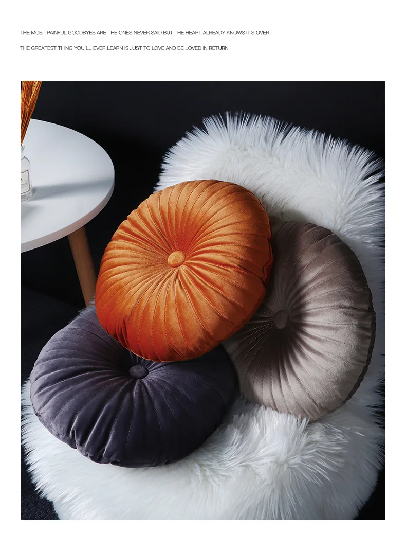 Home Decorative Craftsmanship Pleated Throw Pillow Round Pumpkin Velvet Cushion Floor Pillows for Living Room Chair Couch Sofa
