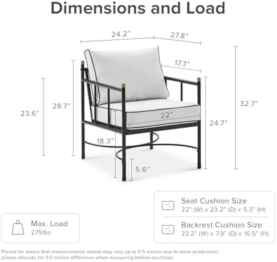 Odelia Patio Chairs Set of 2, Outdoor Seating Lawn Lounge Metal Chair, Conversation Sets for Front Porch, Balcony, Apartments