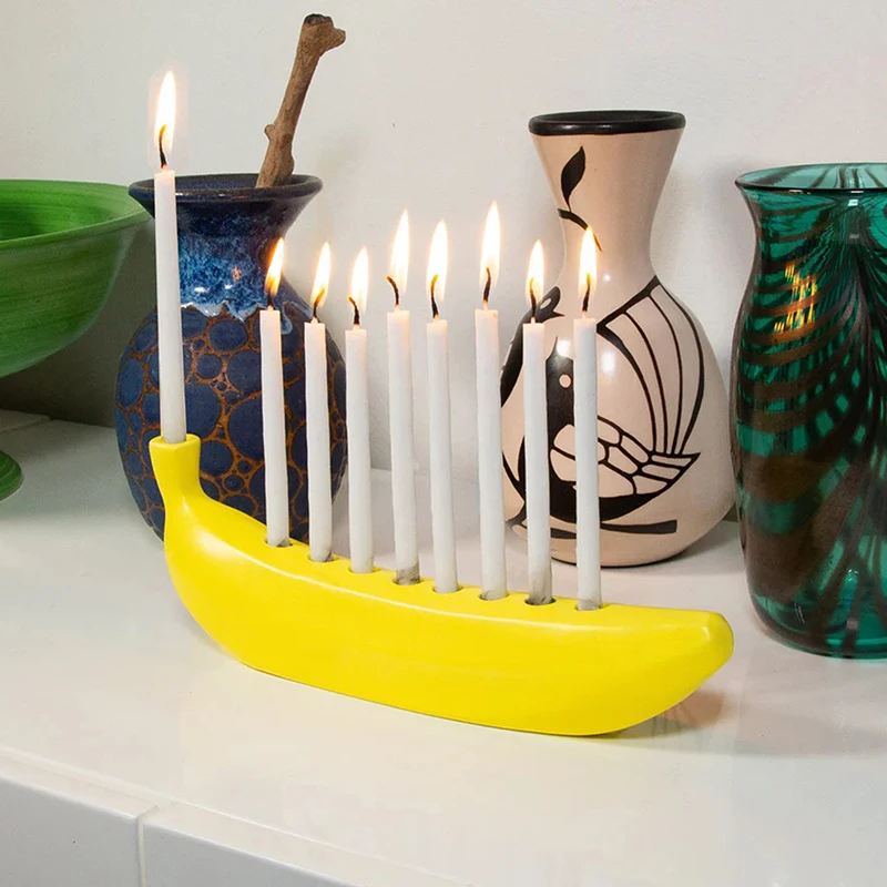 Novelty Banorah – Menorah For Hanukkah, Chanukah Candle Holder – Fun Holiday Gift, Banana Themed Menorah