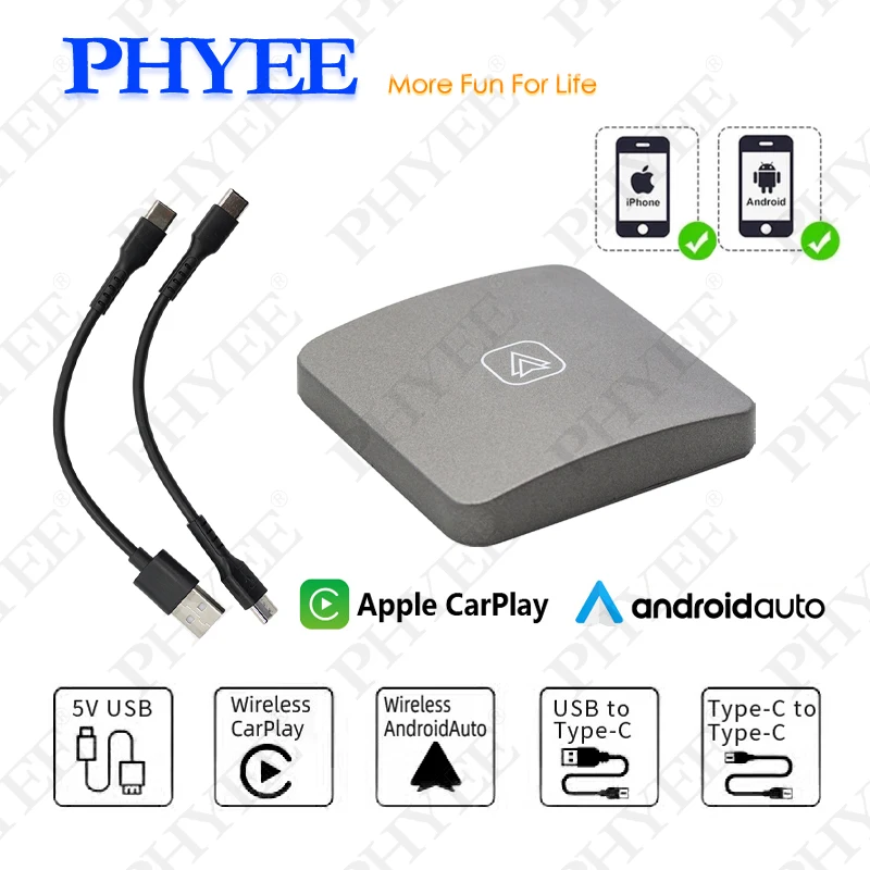 

Wireless Carplay Adapter, Wireless Android Auto Adapter, Convert Wired to Wireless, Plug and Play for Car Original Multimedia