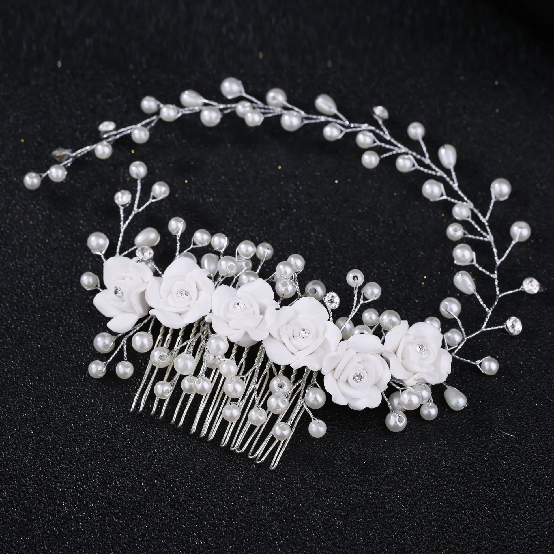 Peluquería de lujo para novia, flor de perla, diadema de aleación de cristal, diadema para mujer, corona, tocado para fiesta de boda