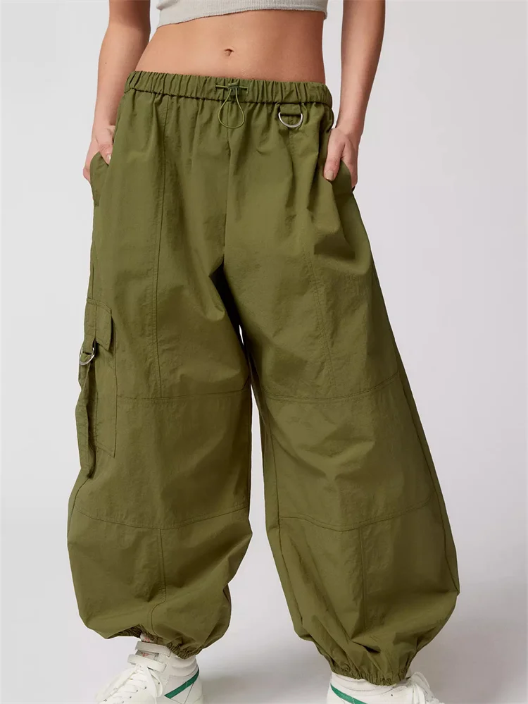 

Women y2k Cargo Pants Adjustable Drawstring Loose Baggy Trousers Active Work Casual Leg with Pockets 90S Aesthetic Streetwear