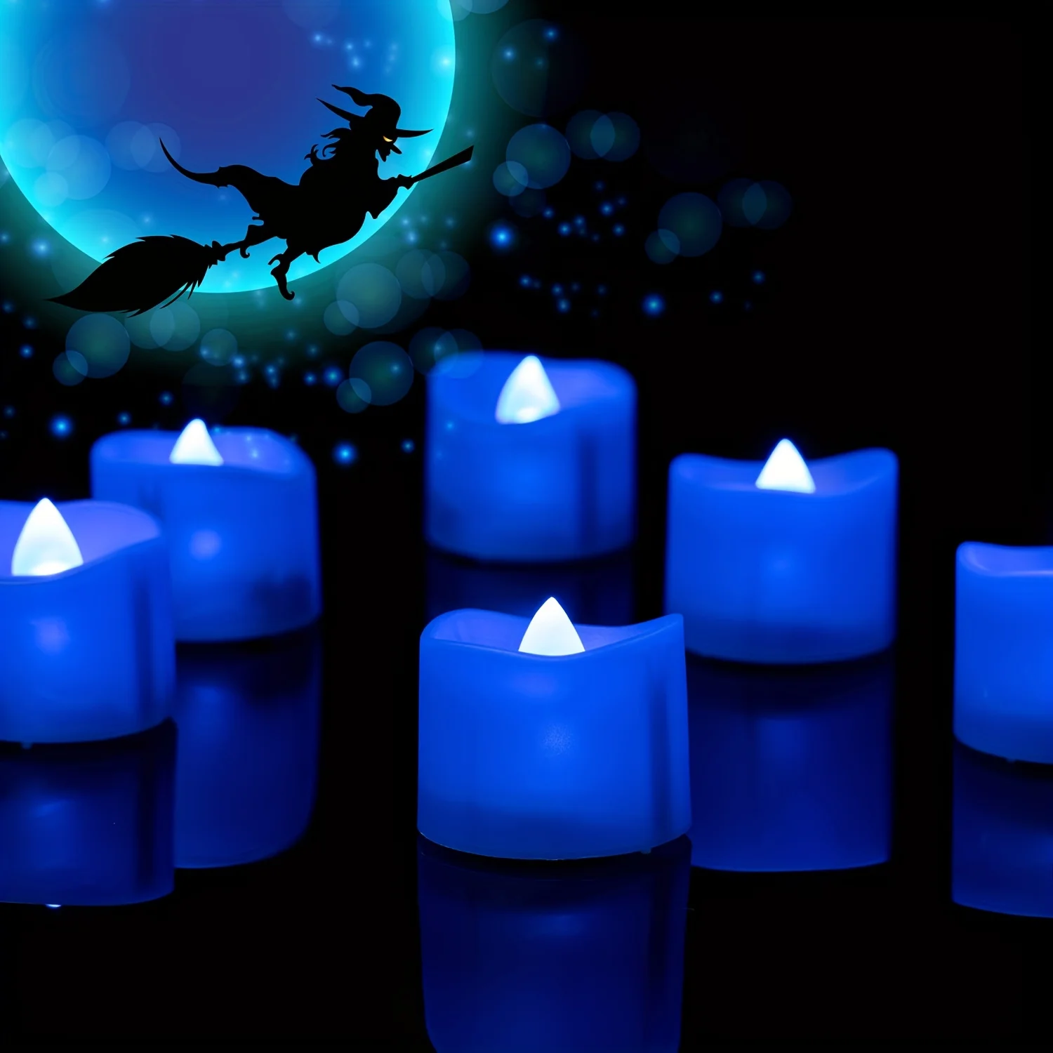 6pcs, Blue Tea Lights Candles, Flameless Flickering LED Candles Battery Operated, Navy Blue Tea Lights, Blue Base