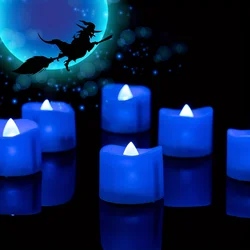 6pcs, Blue Tea Lights Candles, Flameless Flickering LED Candles Battery Operated, Navy Blue Tea Lights, Blue Base