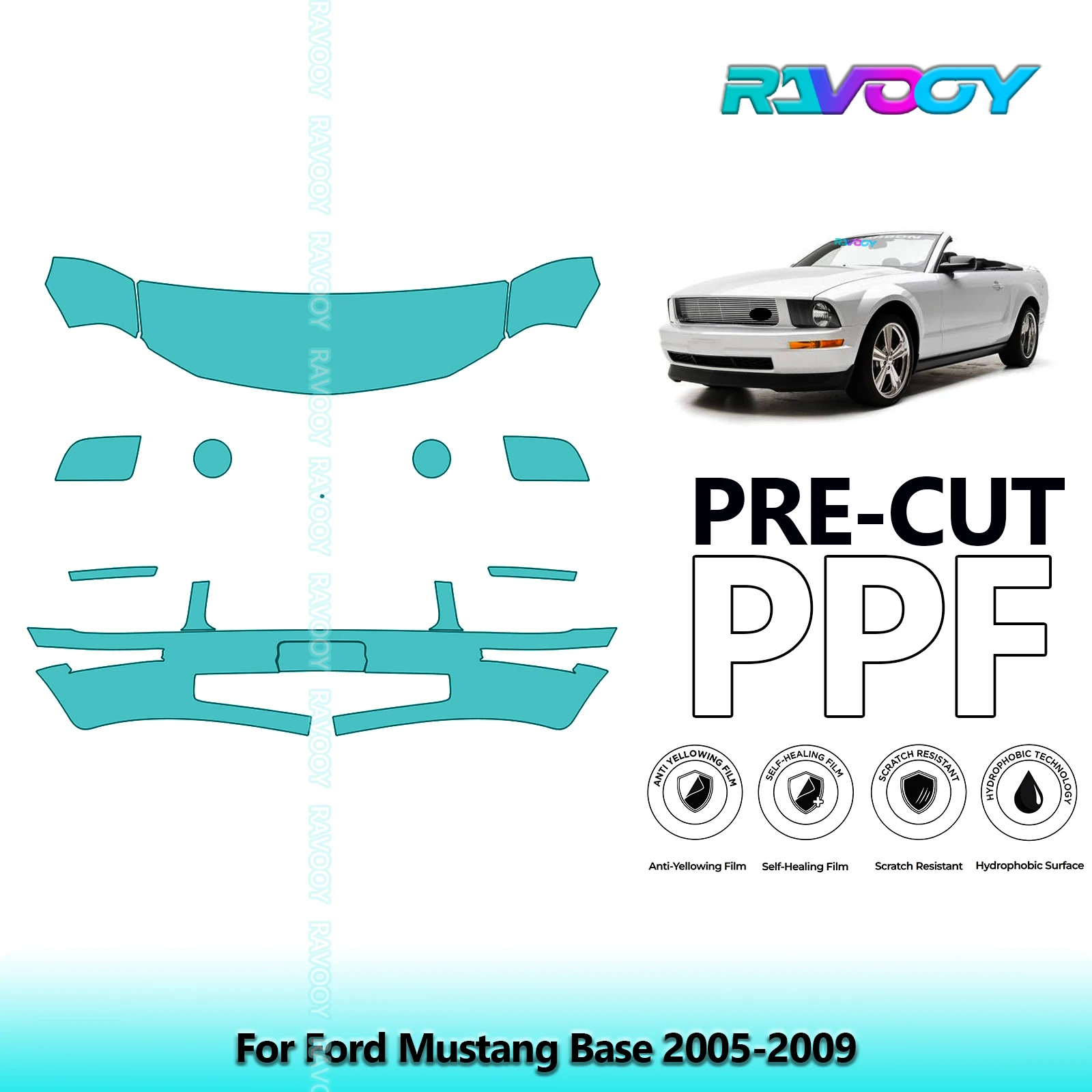 

8.5Mil Precut Paint Protection Film PPF Clear Bra Front Kit For Ford Mustang Base 2005-2009