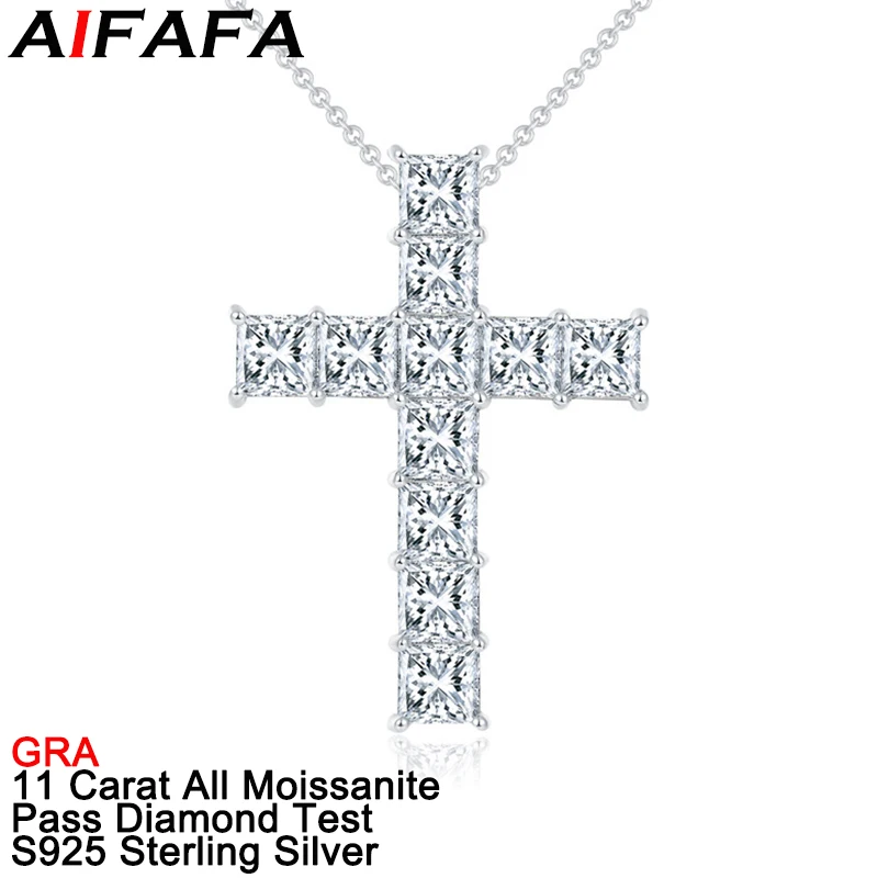 11 Carat Real Full Moissanite Diamond Cross Pendant Necklace Stunning s925 Silver All Moissanite Pendant Plate 18k Fine Jewelry