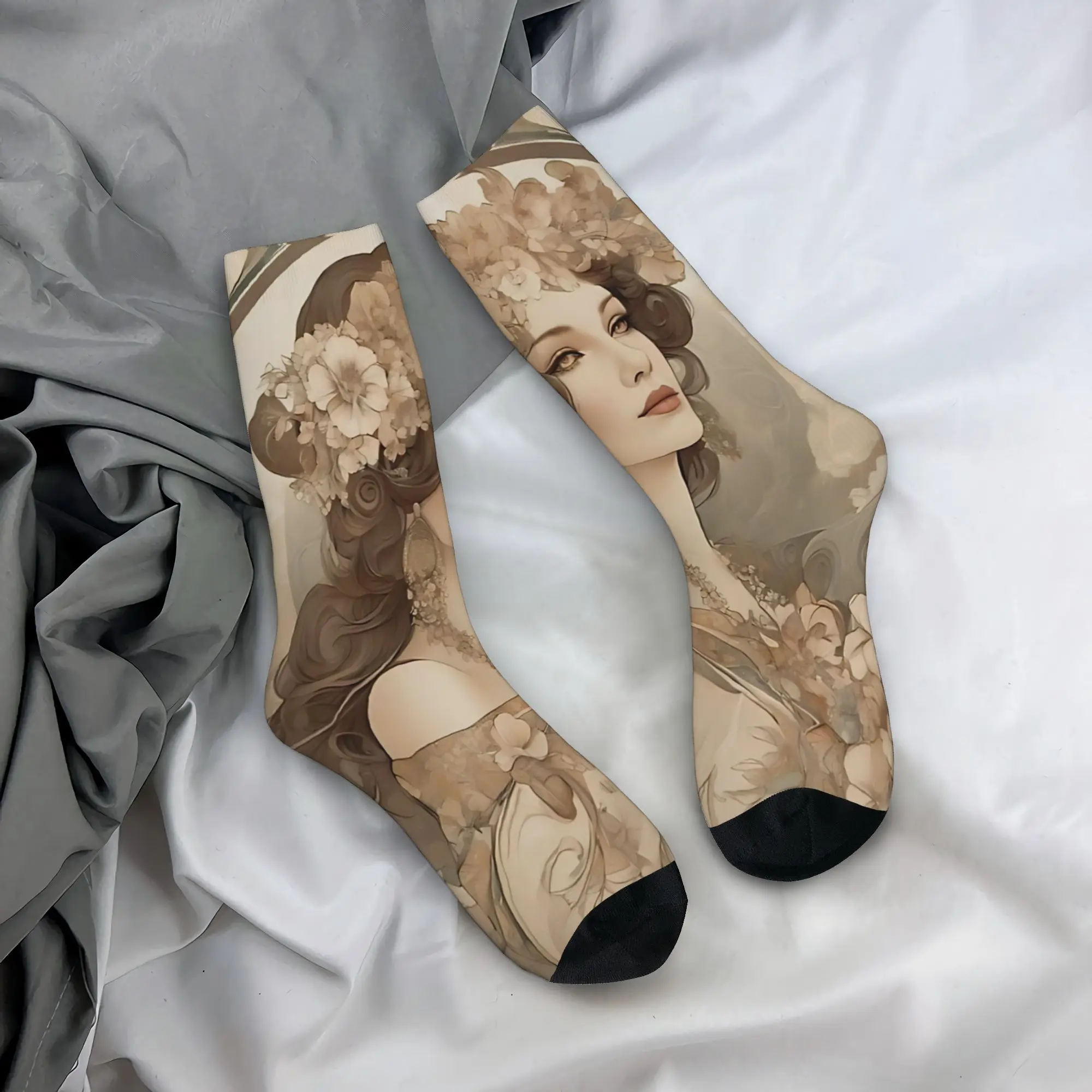 

Language of Flowers Alphonse Mucha Socks Pattern Stockings Ant Socks Medium Soft Autumn Fashion Running Sports Socks