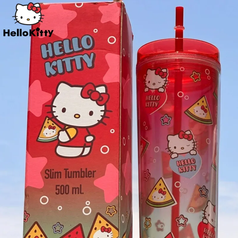 Sanrio Hello Kitty New Luxury Straw Cup Cute Cartoon Summer Cold Drinks Straight Cup Y2k Creative Gift Women Water Cups 500 ML