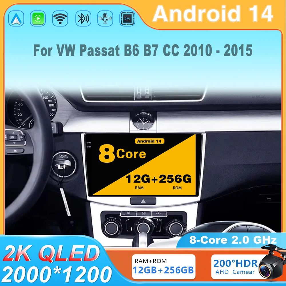 

Android 14 Car Radio Multimedia Player Stereo Navigation GPS Carplay HDR Screen 4G BT For VW Passat B7 CC 2010 2011 2012 - 2016