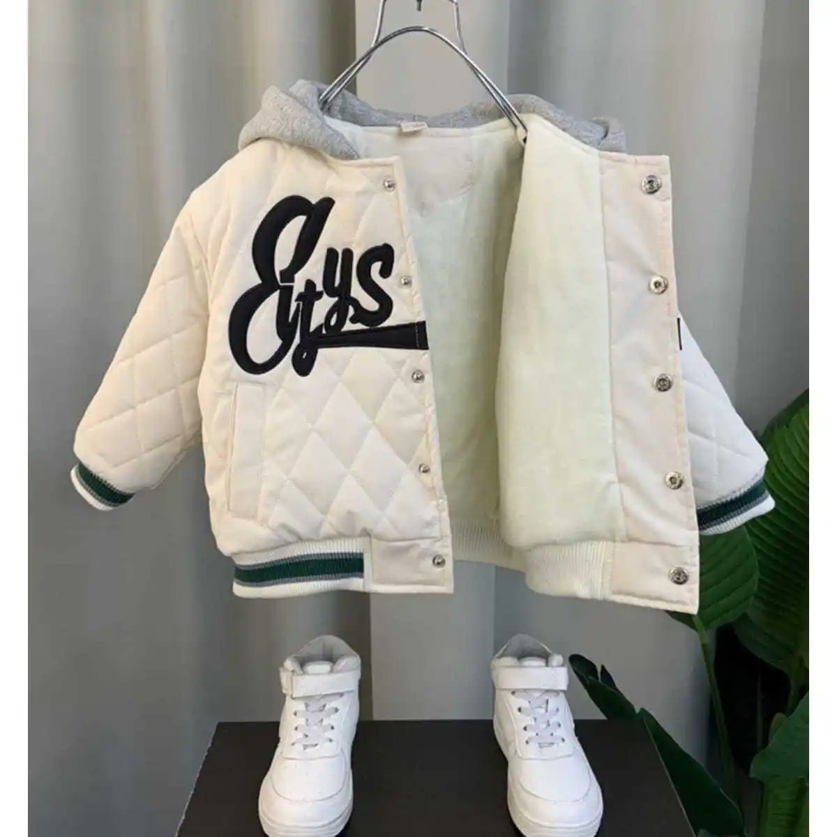 Boys Cotton-Padded Clothes New Baby Winter Jacket Children\'s Fleece-lined Thick Baseball Uniform Jacket