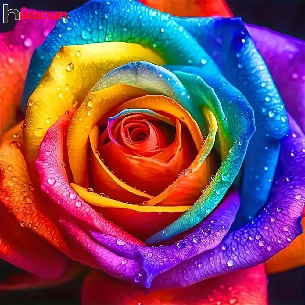 Huacan Volldiamantgemälde Rose Bunte 5D DIY Diamant Mosaik Blumenkunst Wanddekoration für Zuhause Diy Geschenk Bastelset