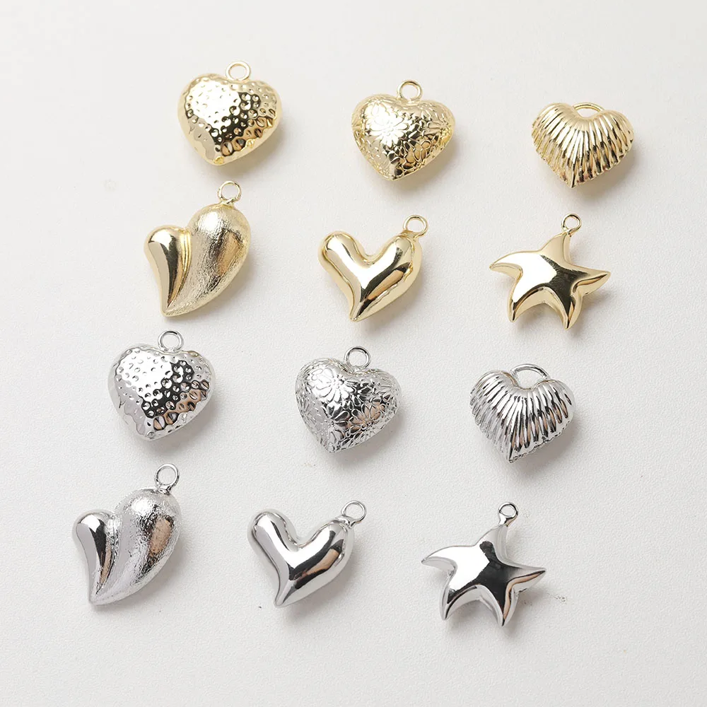 4PCS Dainty Heart Charms for Jewelry Making Pendant DIY Hand Made Brass 14k Gold Plated  Findings Accessories