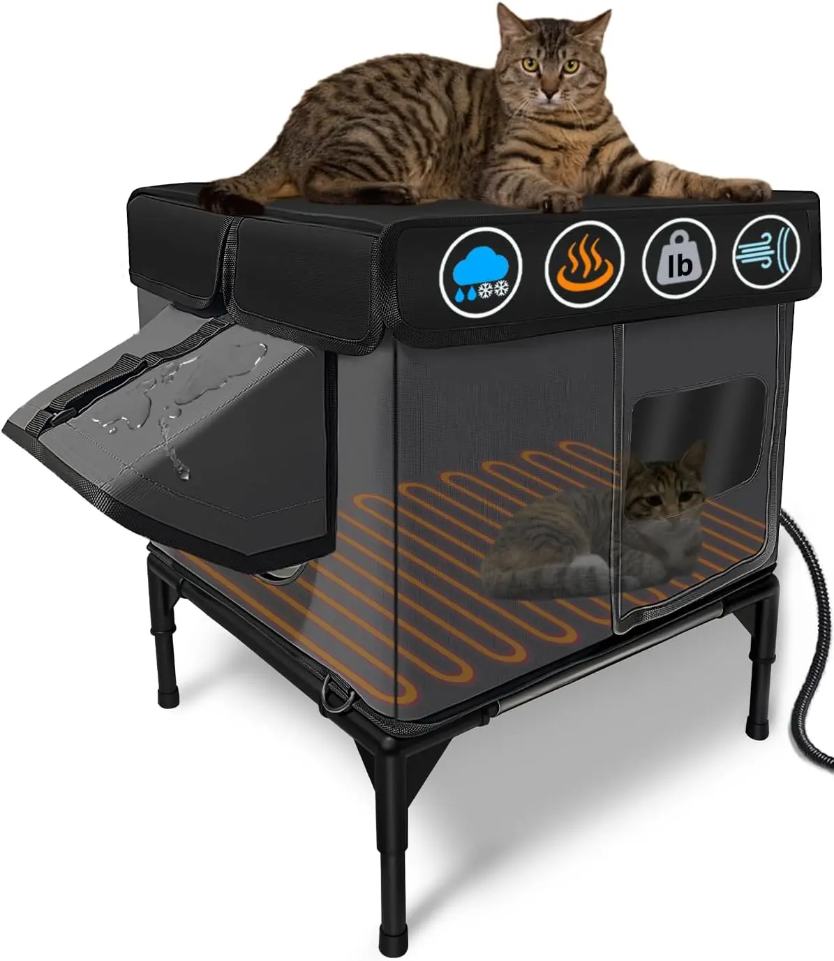 Heated Cat House for Outside Insulated in Winter,Dark Gray,Small