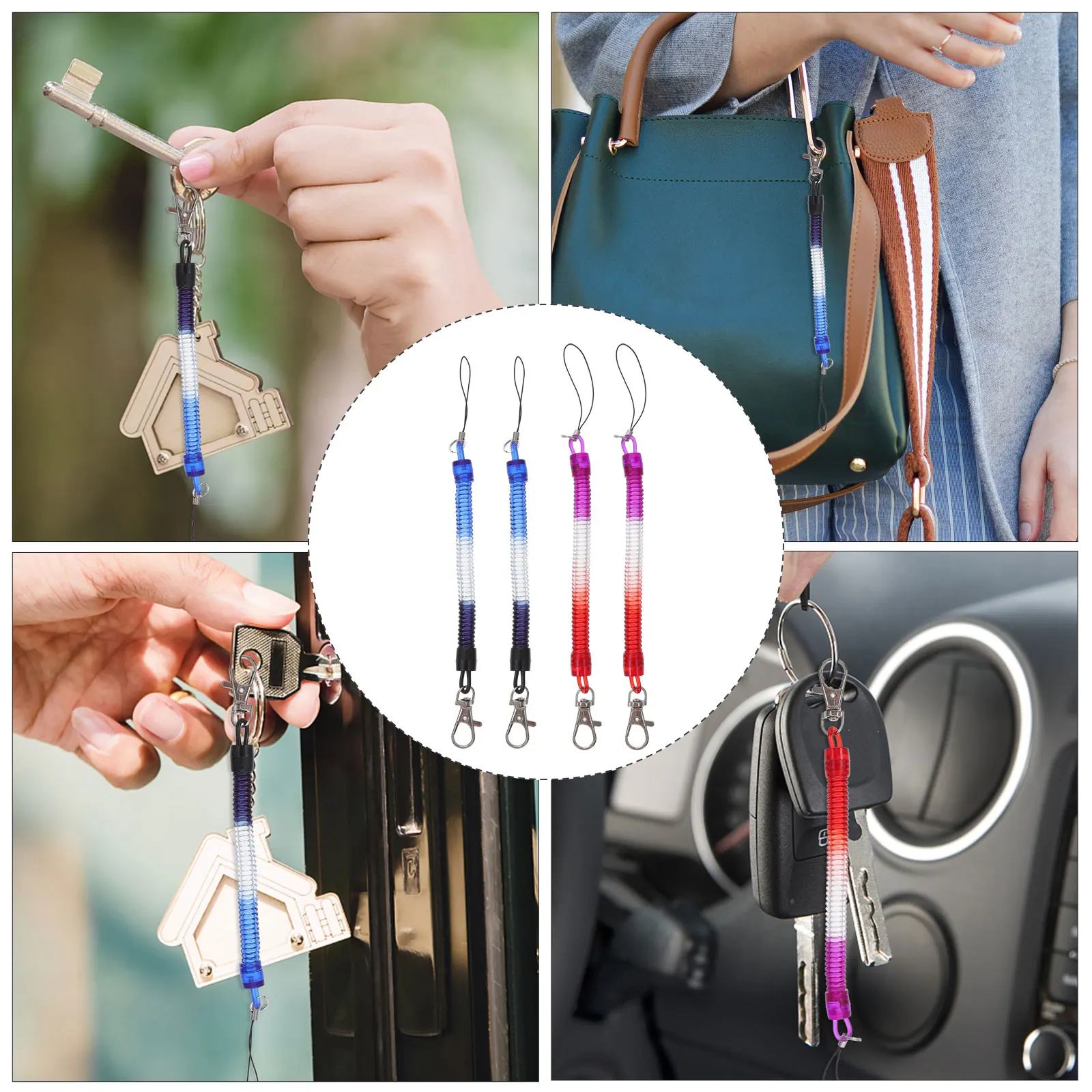 

6 Pcs PU Keychains Spring Spiral Rope Retractable Elastic Key Ring Durable Climbing Camping Elastic Key Ring Hiking Gear
