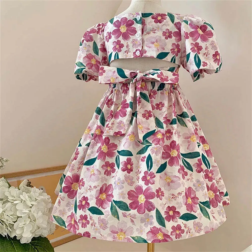 Bear Leader Girls Dresses Summer New Girls Puff Sleeve Floral Dress Fashion Dress Birthday Party Princess Dress Vestidos 3-7 Y