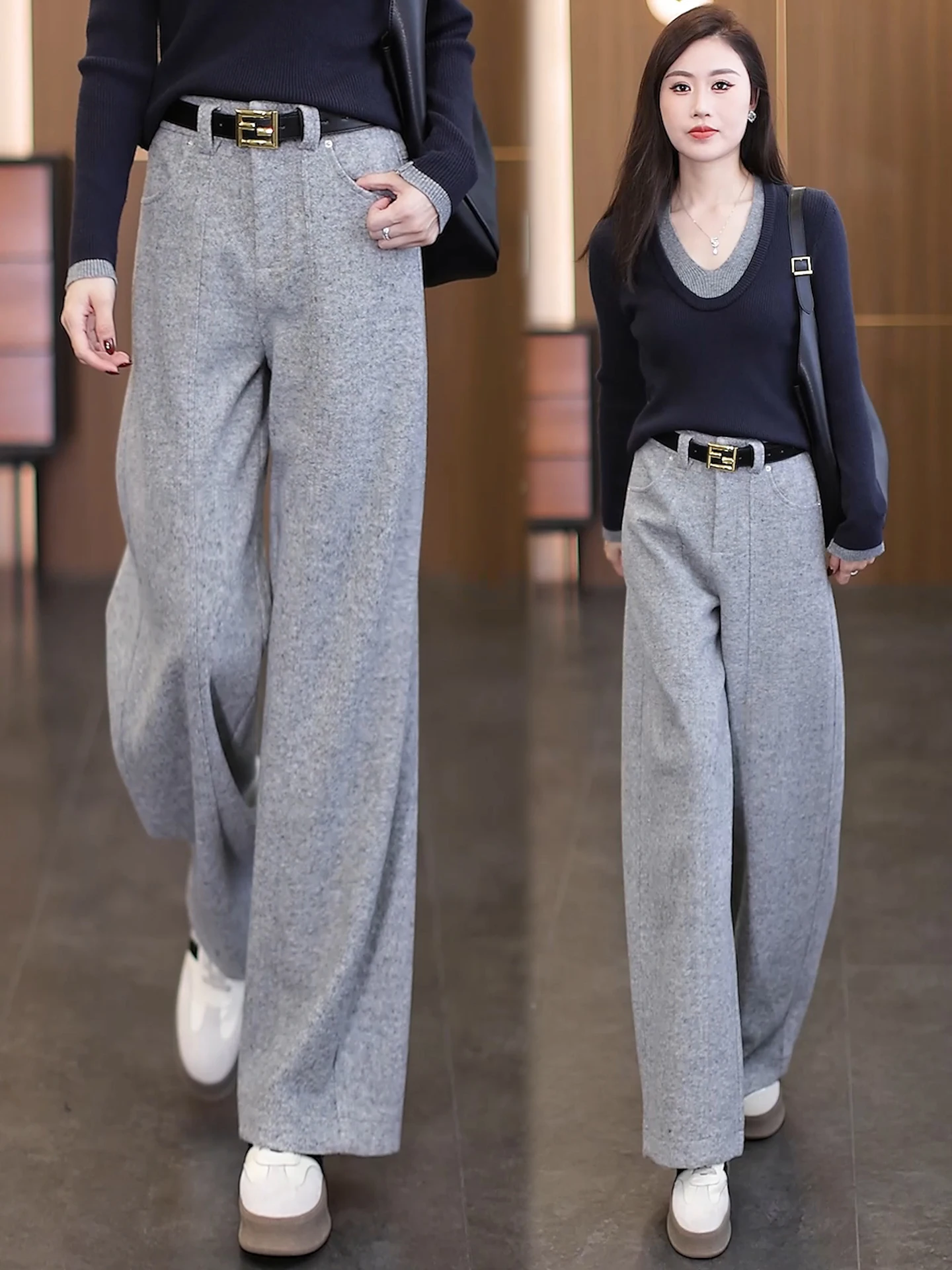 

Женские шерстяные брюки с высокой талией, широкими штанинами и прямым кроем, осенне-зимняя новинка, повседневные, комфортные, стройнящие