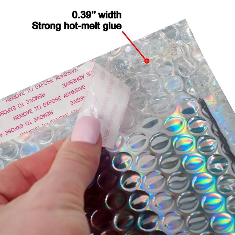 5PCS Holographic Metallic Bubble Mailer Gift Packaging Glamour Colorful Silver Shades Foil Cushion Padded Shipping Envelopes