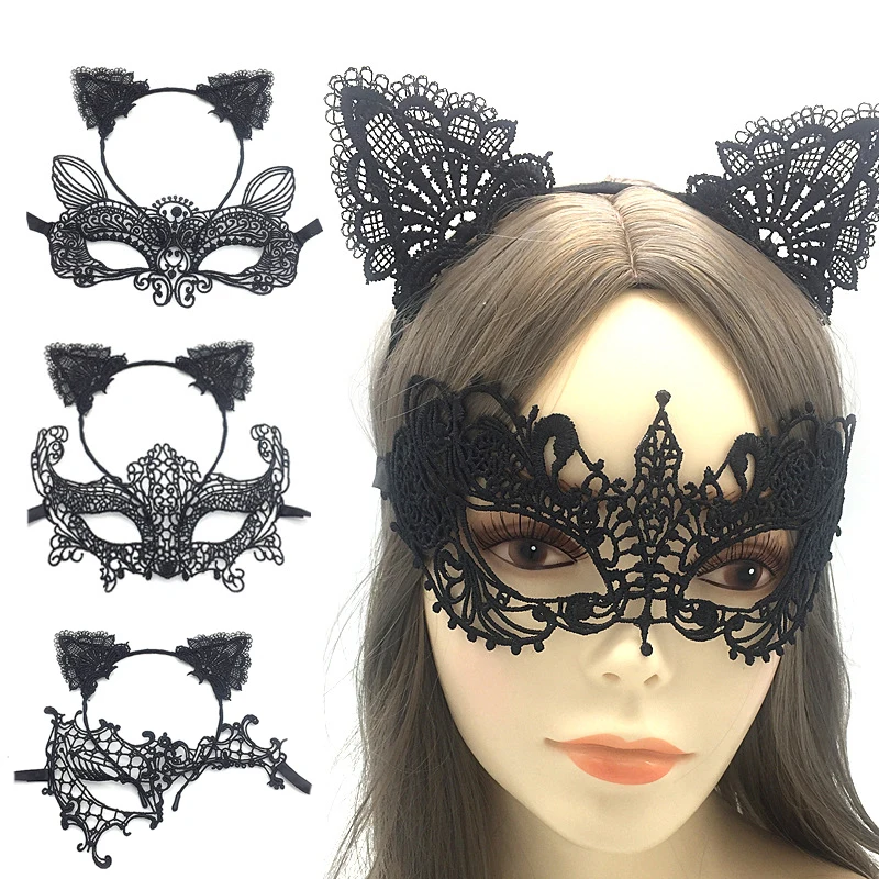 New Sexy Black Lace Headband Half Face Mask Cosplay Gothic Cat Bat Halloween Party Mask Girls Costume accessori regali per le donne