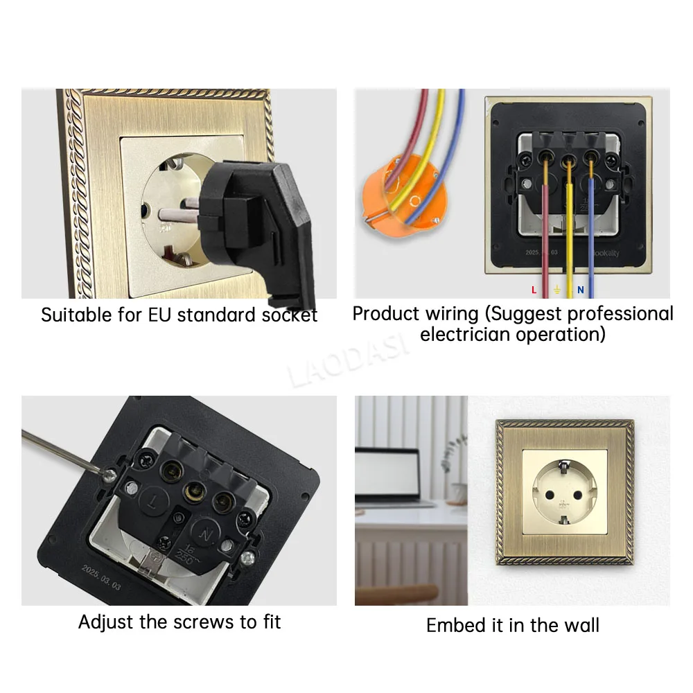 Laodasi EU FR UK Standard Retro Switch,European Vintage Metal Zinc Alloy Wall socket,Universal Home Light Switch Power Outlet image 4