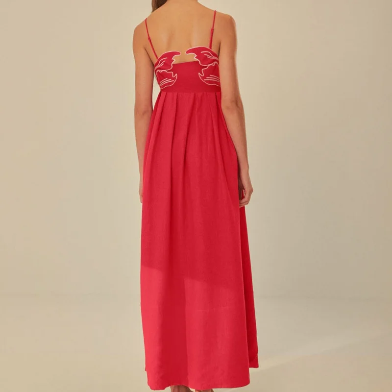 สตรี Y2K ปลา Koi Cami ชุด 3D ปลาแขนกุดเอวสูงชุดเดรสยาวอินเทรนด์ออกไป Sundress Streetwear