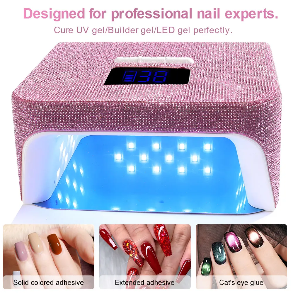 LIMEGIRL nagellamp snelle nageldroger roze zwart met strass HD-display 48 LEDS manicure pedicure machine nagelgel drooggereedschap