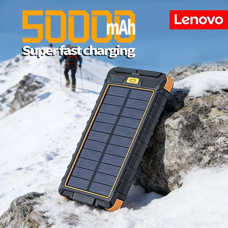 Lenovo Solar Power Bank Portable High Capacity Charger Compatible with IOS Android USB-A And USB-C Fast Charging 2026 New