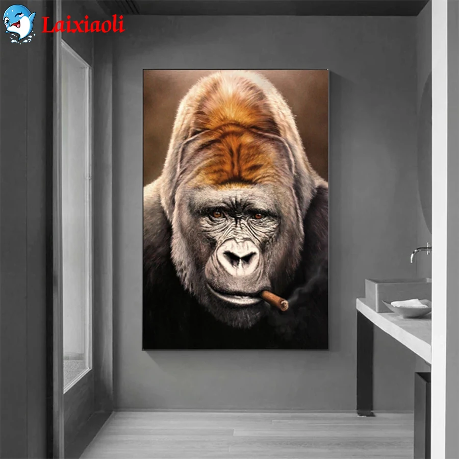 Diamond Mosaic Modern animal art, smoking orangutan Picture Of Rhinestone Diamond Painting Cross Stitch Embroidery Wall Art