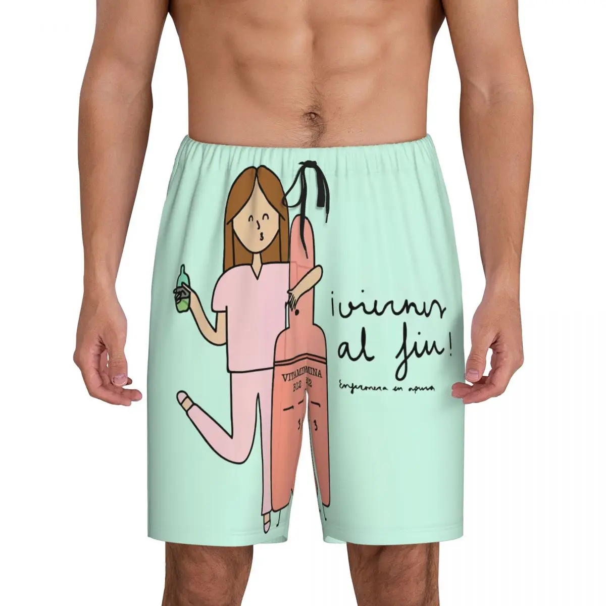 Custom Printed Enfermera En Apuros Pajama Shorts Men Doctor Nurse Sleepwear Bottoms Sleep Short Pjs with Pockets