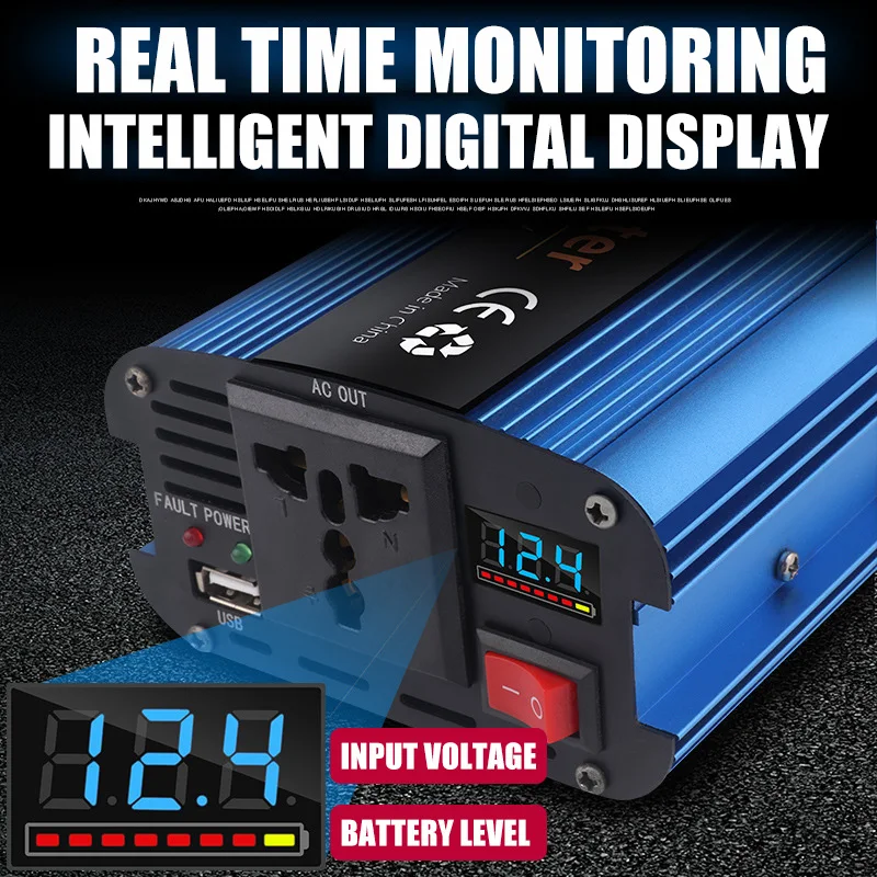High quality 500W/1200W 12V/24V/48V/60V To 220V Modified Inverter With USB Digital Display Solar Intelligent Inverter