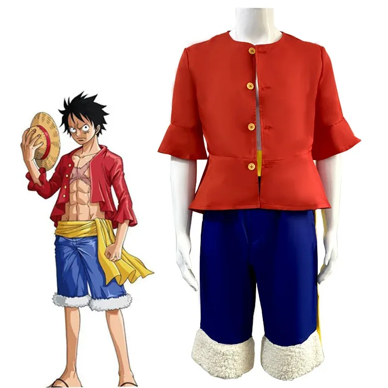 2025 New Anime Piece Cosplay Monkey D Luffy 1st Costume Full Set Uniforms Adult Halloween Party Wear (Tops+Shorts+hat)Kodiak
