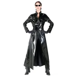 Manteau Long en Faux Cuir PVC Noir Brcorporelle Unisexe, Matrix Neo, Gothique, pour Homme et Femme, Cosplay, Chanteur de Nuit