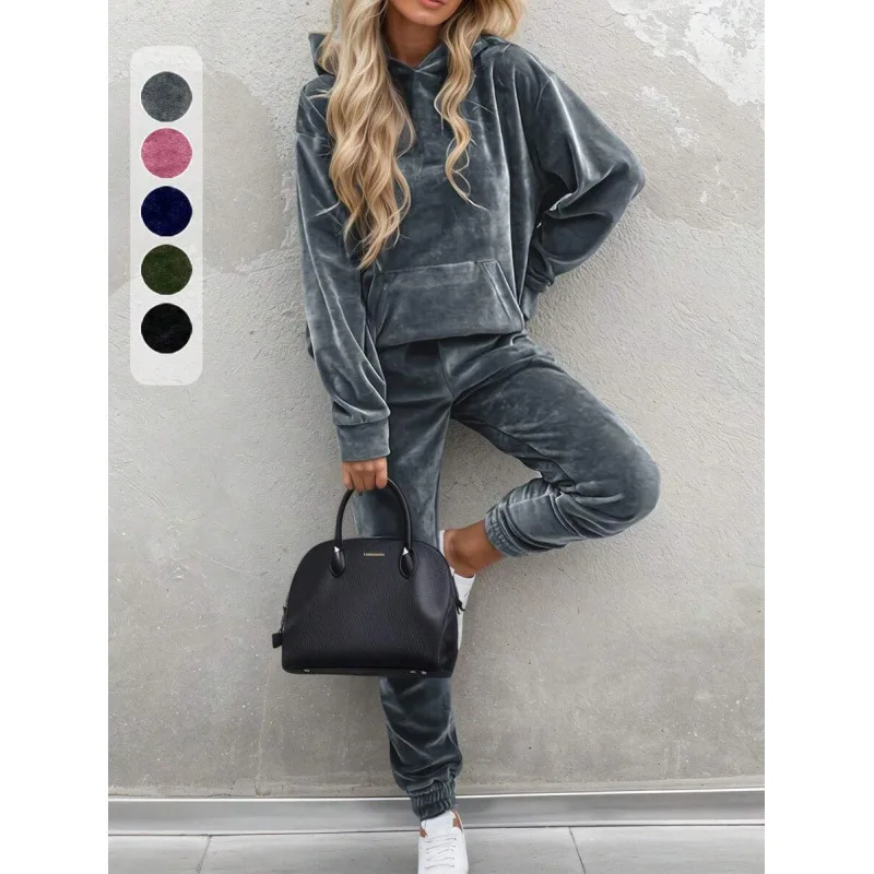 

Velvet Long Sleeve Casual Set Women's Fashion Summer Outfit Velvet Material Comfortable Style Student Work Uniform Alternative